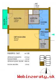 byt 1+1, 48,9 m2, priestorn, slnen